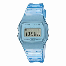 Casio F-91WS-2DF Blue Resin Transparent Strap Watch for Women,silicone watch,silicone strap watch,silicone watches for men,silicone watches for women,unisex silicone watch,kids silicone watch,sports silicone watch,casual silicone watch,waterproof silicone 