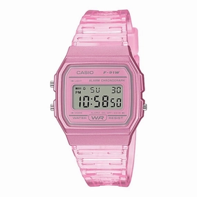 Casio F-91WS-4DF Pink Resin Transparent Strap Watch for Women,silicone watch,silicone strap watch,silicone watches for men,silicone watches for women,unisex silicone watch,kids silicone watch,sports silicone watch,casual silicone watch,waterproof silicone 