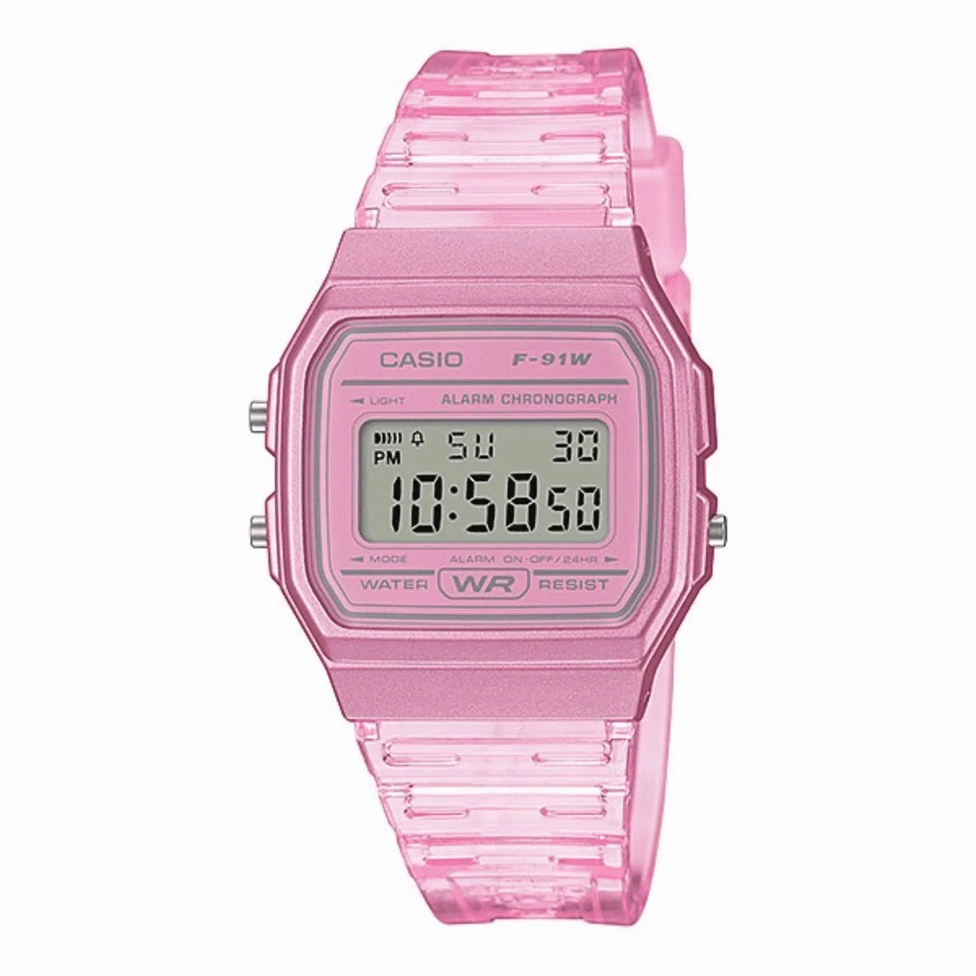 Casio F-91WS-4DF Pink Resin Transparent Strap Watch for Women,silicone watch,silicone strap watch,silicone watches for men,silicone watches for women,unisex silicone watch,kids silicone watch,sports silicone watch,casual silicone watch,waterproof silicone 