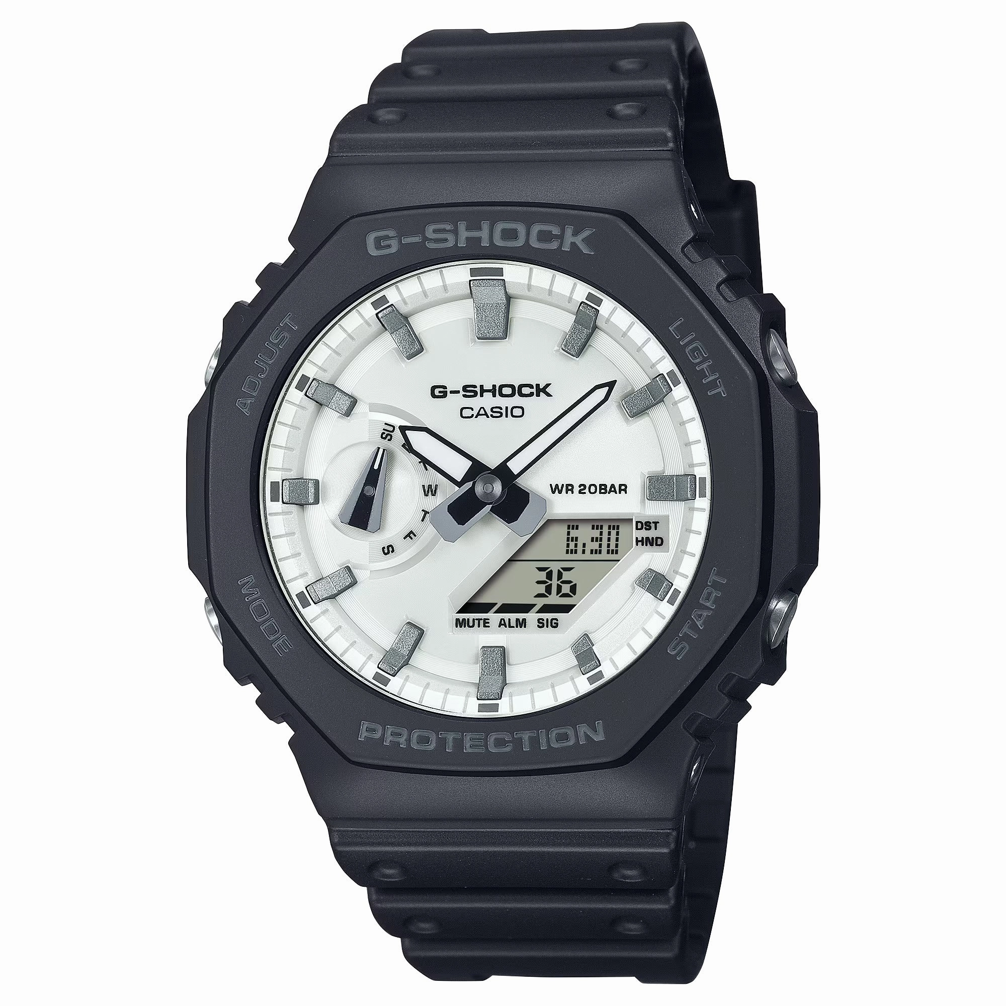 Casio G-Shock CARBON CORE Black/White Ana-Digi Mens Watch GA2100WD-1A Hypoallergenic Silicone Watch Discount Silicone Watches
