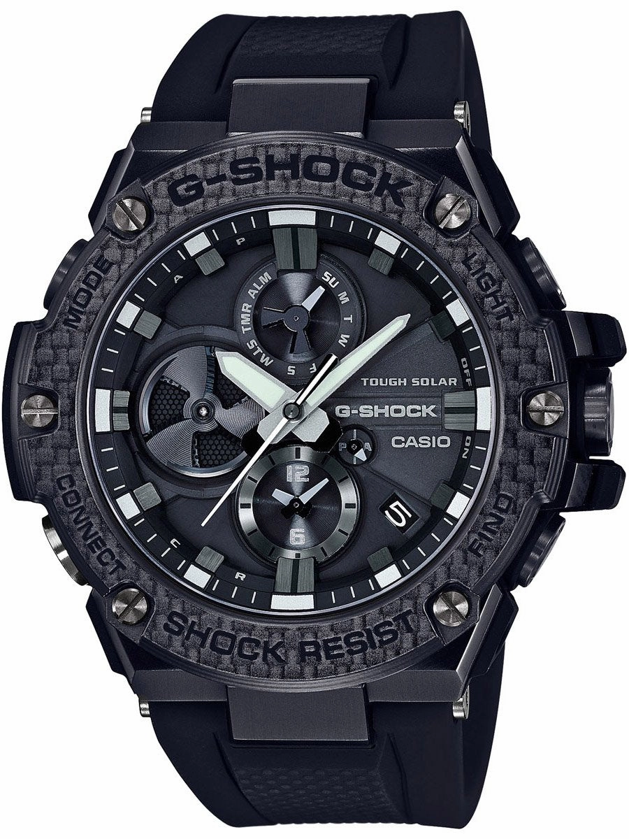 Casio G-Shock G-Steel Carbon Bezel Bluetooth Mens Watch GSTB100X-1A Hypoallergenic Silicone Watch Discount Silicone Watches