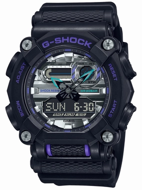 Casio G-Shock Garish Color Series Black/Purple GA900AS-1A Ana-Digi Mens Watch Hypoallergenic Silicone Watch Discount Silicone Watches