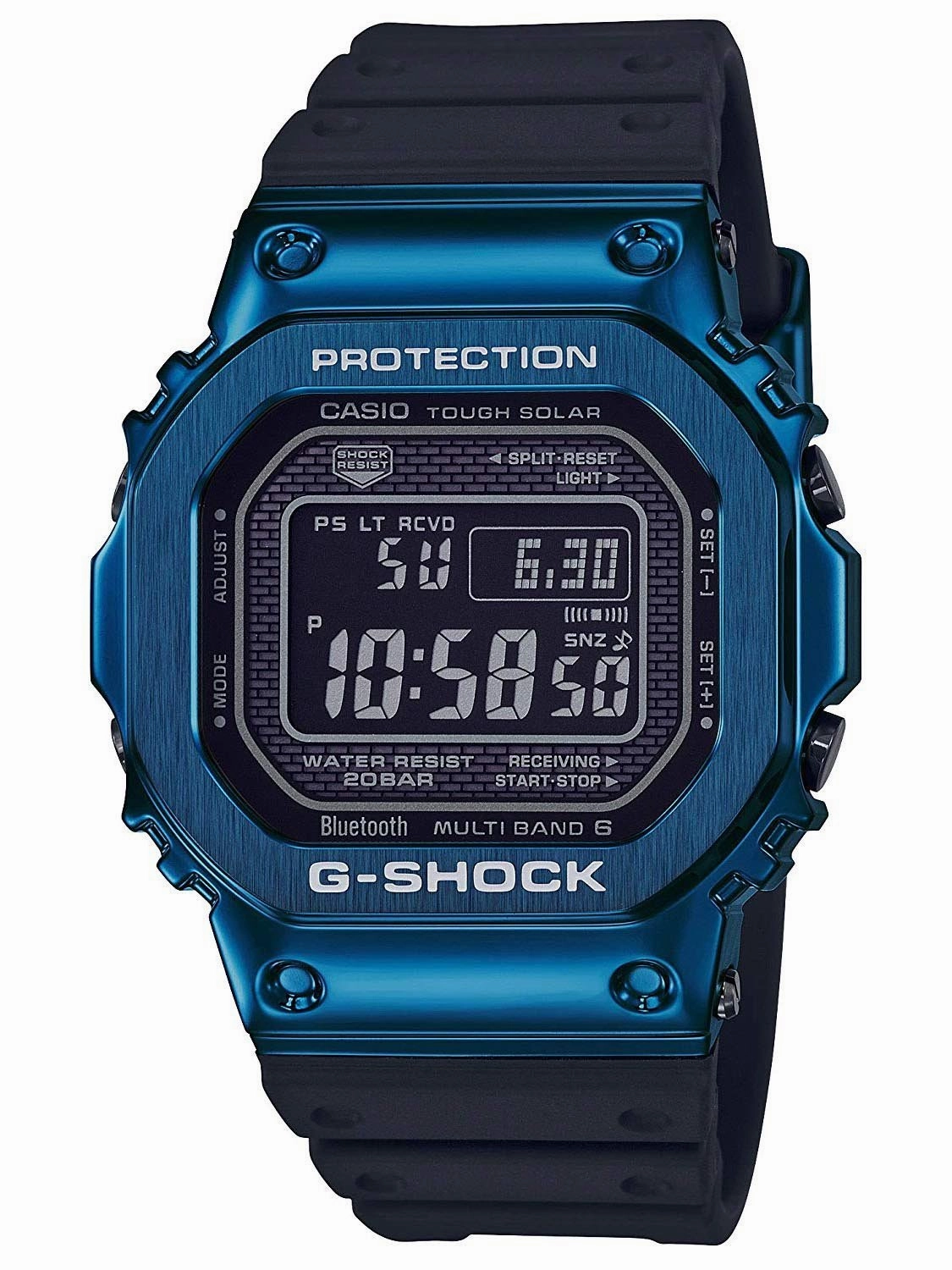 Casio G-Shock ION PLATES Solar Blue/Black Mens Watch GMWB5000G-2 Hypoallergenic Silicone Watch Discount Silicone Watches