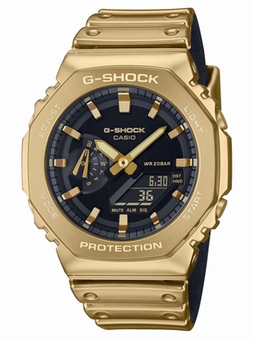 Casio G-Shock Metal-Clad Octagonal Mens Gold Watch GM2100YMG-9A Hypoallergenic Silicone Watch Discount Silicone Watches