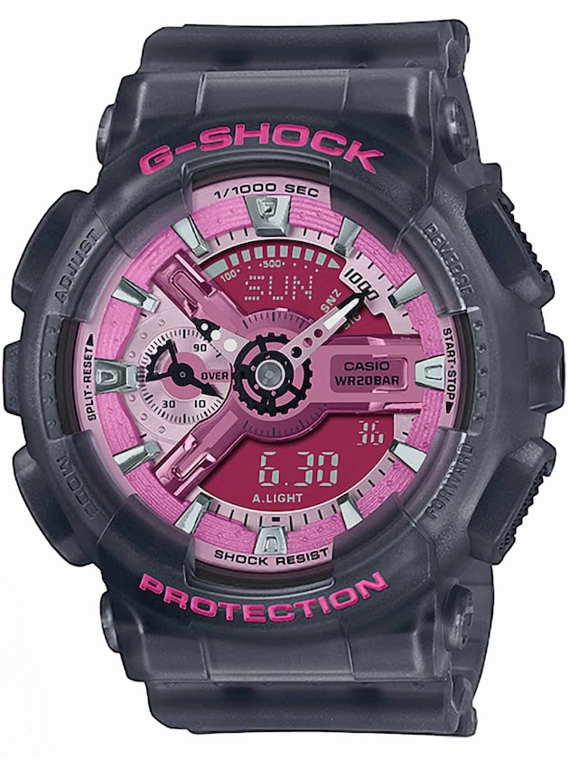 Casio G-Shock S-SERIES Womens Gray Semi-transparent case Watch GMAS110NP-8A Hypoallergenic Silicone Watch Discount Silicone Watches