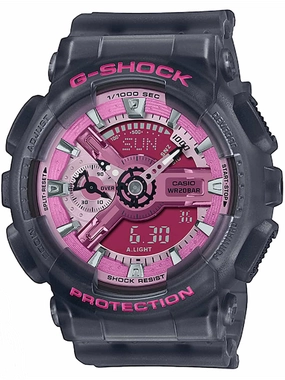 Casio G-Shock S-SERIES Womens Gray Semi-transparent case Watch GMAS110NP-8A Hypoallergenic Silicone Watch Discount Silicone Watches