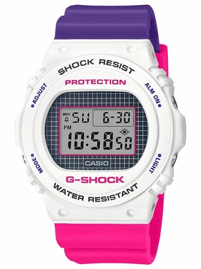 Casio G-Shock THROWBACK COLORS 90s Pink & Purple Digital Watch DW5700THB-7 Hypoallergenic Silicone Watch Discount Silicone Watches