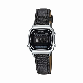 Casio LA670WL-1BDF Black Leather Denim Strap Watch for Women Affordable casual watches Sporty casual watches Affordable luxury casual watches