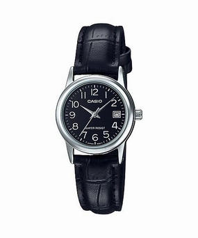 Casio LTP-V002L-1B Black Leather Strap Watch for Women Affordable casual watches Sporty casual watches Affordable luxury casual watches