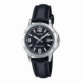 Casio LTP-V004L-1B Black Leather Watch for Women Affordable casual watches Sporty casual watches Affordable luxury casual watches