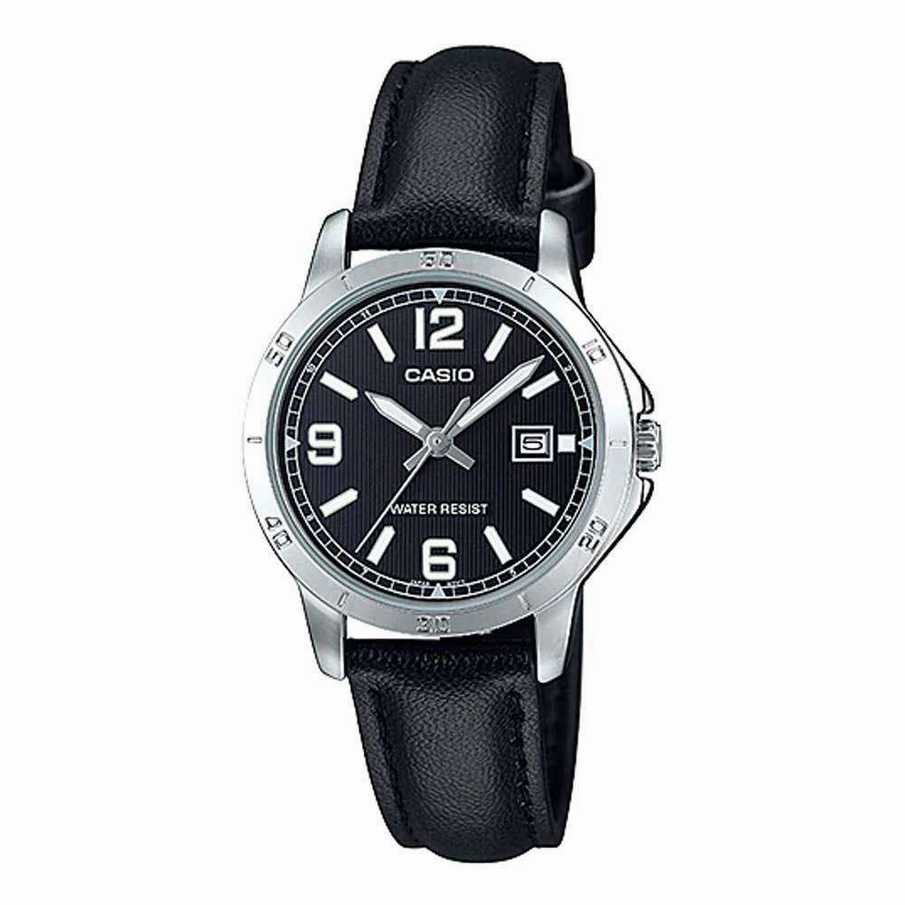 Casio LTP-V004L-1B Black Leather Watch for Women Affordable casual watches Sporty casual watches Affordable luxury casual watches