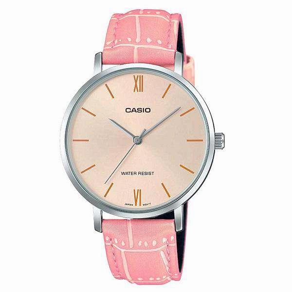 Casio LTP-VT01L-4B Pink Leather Strap Watch for Women Affordable casual watches Sporty casual watches Affordable luxury casual watches