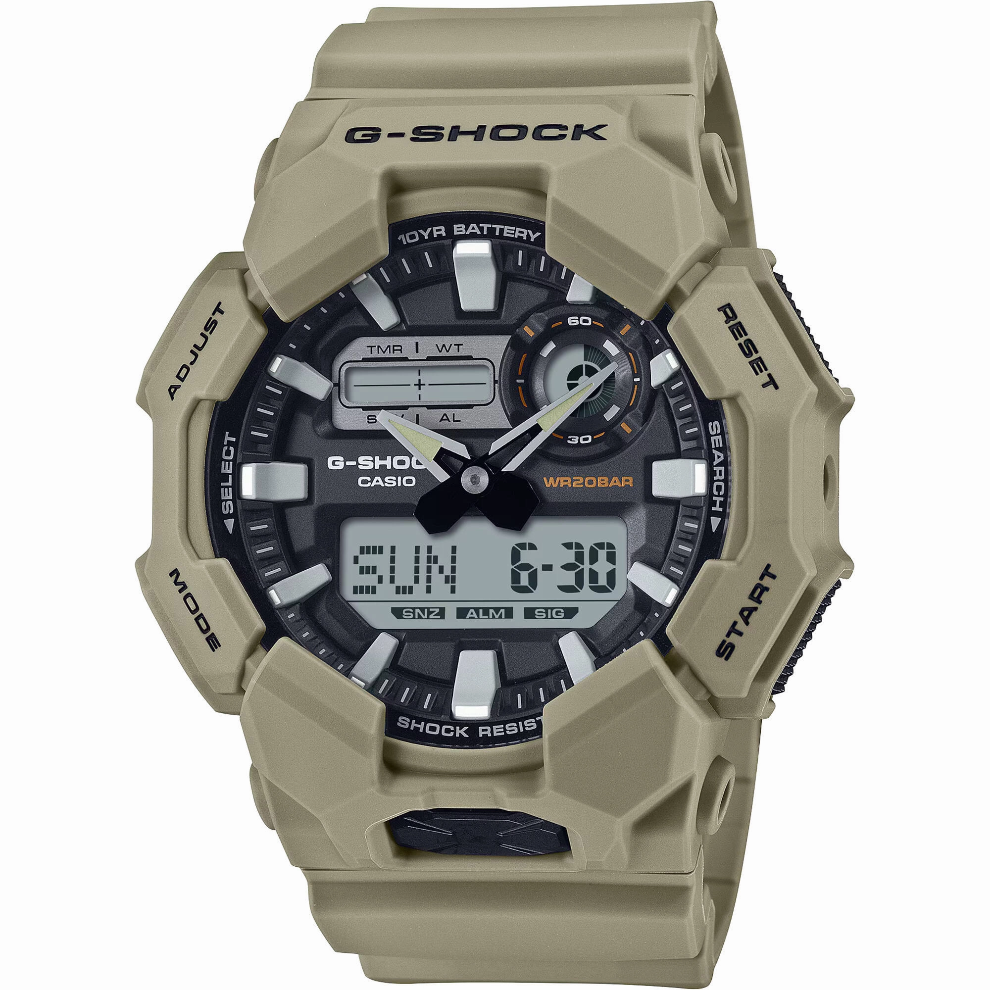 Casio Men's Watch G-Shock World Time Beige Resin Strap Analog-Digital GA010-5A Luxury Quartz Watch Quartz Watch Sale