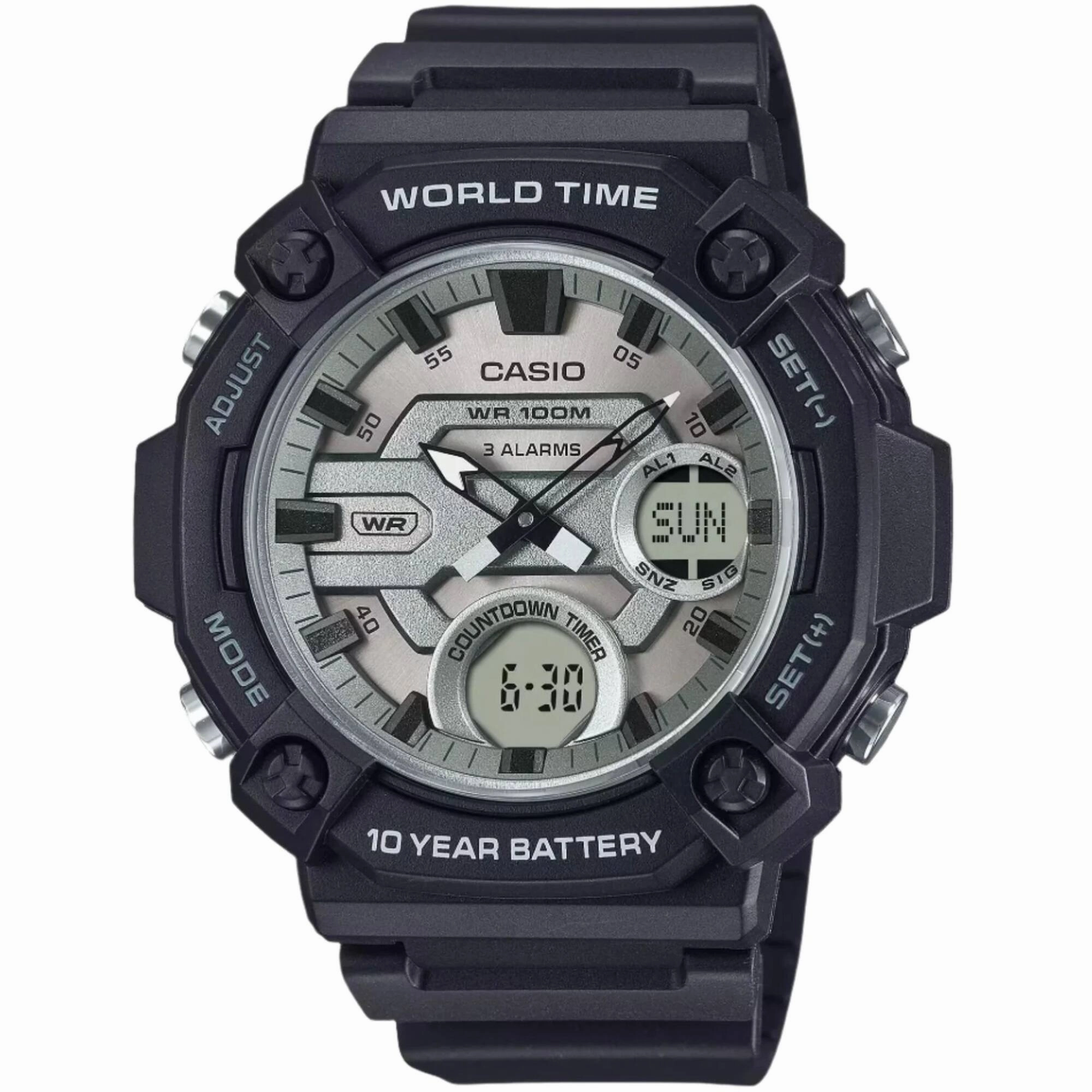Casio Men's Watch World Time Green and Grey Analog-Digital Dial AEQ-120W-7AVCF men's watches best men's watches under $500 affordable men's watches men watches classic