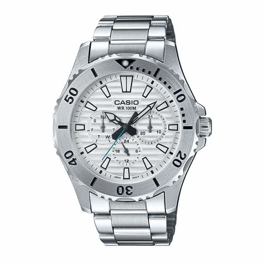 Casio MTD-1086D-7A Silver Stainless Steel Strap Watch for Men Affordable casual watches Sporty casual watches Affordable luxury casual watches