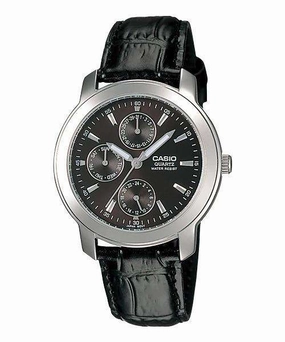Casio MTP-1192E-1ADF Black Leather Strap Watch for Men Affordable casual watches Sporty casual watches Affordable luxury casual watches