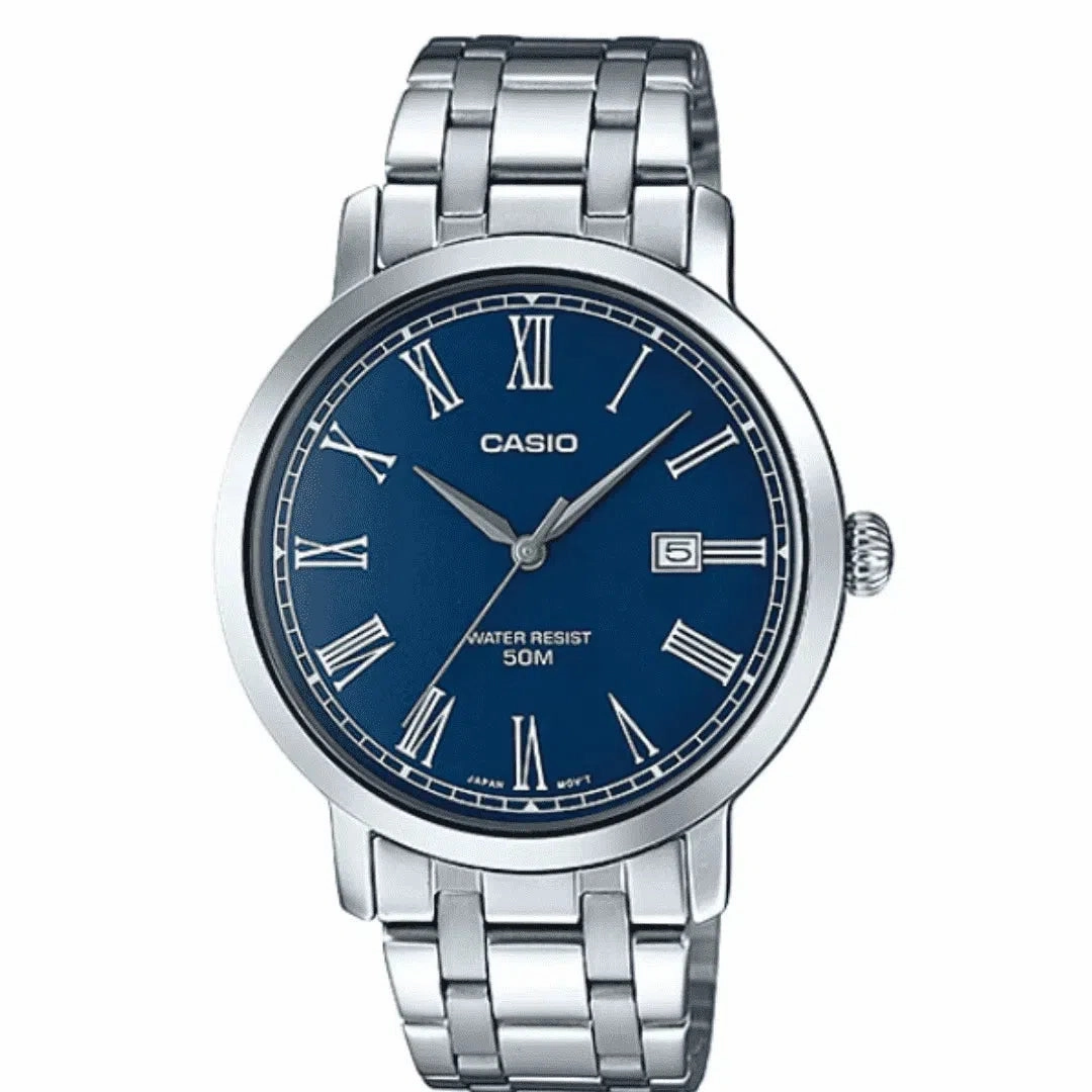 Casio MTP-E149D-2B Silver Stainless Watch for Men Affordable casual watches Sporty casual watches Affordable luxury casual watches