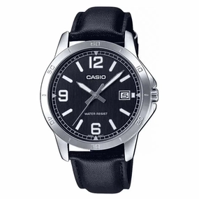 Casio MTP-V004L-1B Black Leather Watch for Men Affordable casual watches Sporty casual watches Affordable luxury casual watches