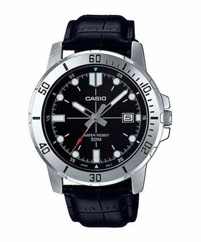 Casio MTP-VD01L-1EVUDF Black Leather Strap Watch for Men Affordable casual watches Sporty casual watches Affordable luxury casual watches