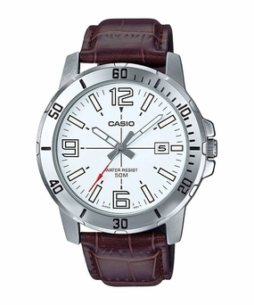Casio MTP-VD01L-7BVUDF Brown Leather Strap Watch for Men Affordable casual watches Sporty casual watches Affordable luxury casual watches
