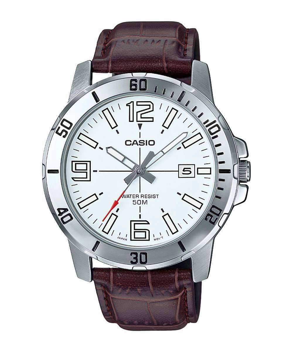 Casio MTP-VD01L-7BVUDF Brown Leather Strap Watch for Men Affordable casual watches Sporty casual watches Affordable luxury casual watches
