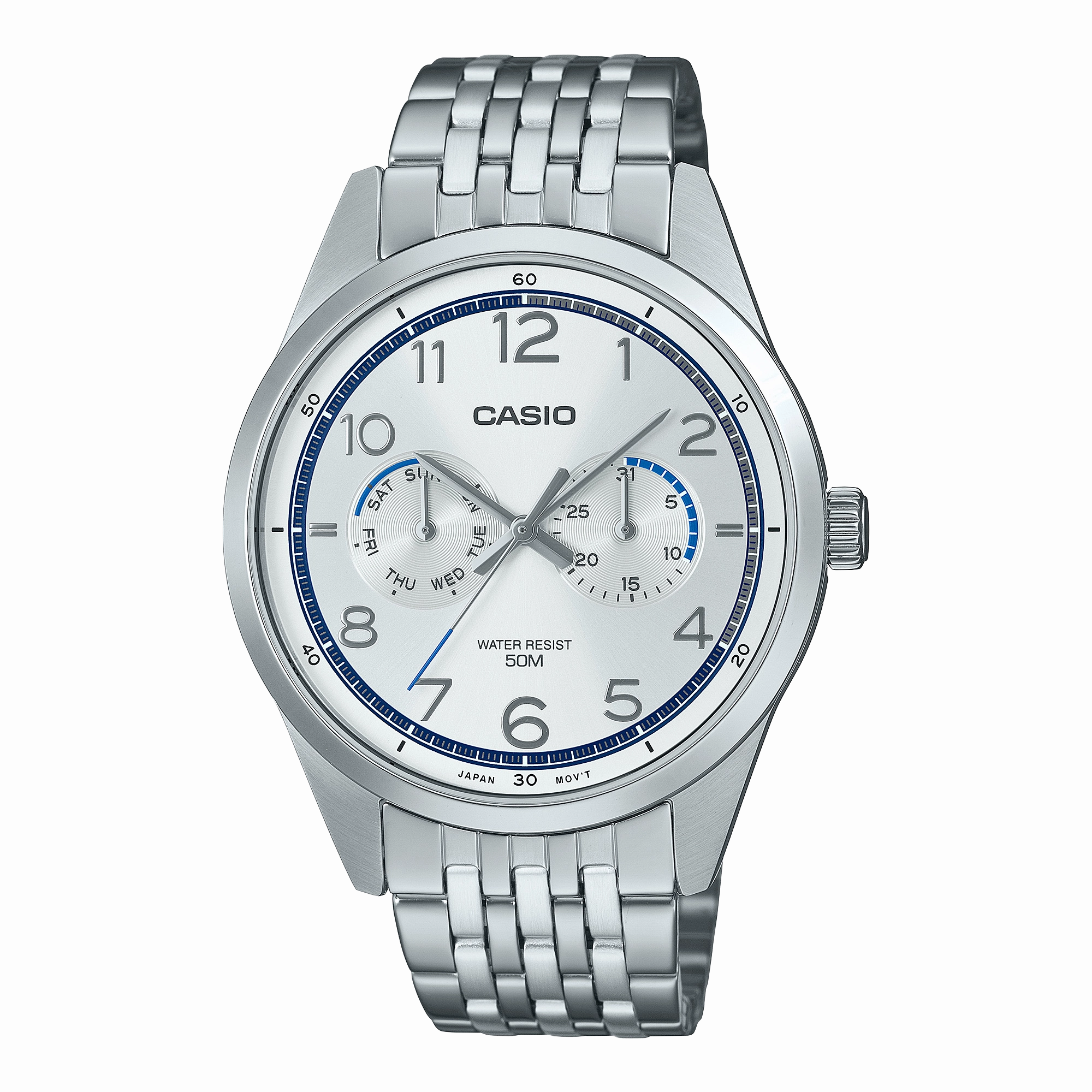 Casio Standard Analogue White Dial Stainless Steel Watch MTPE340D-7A 