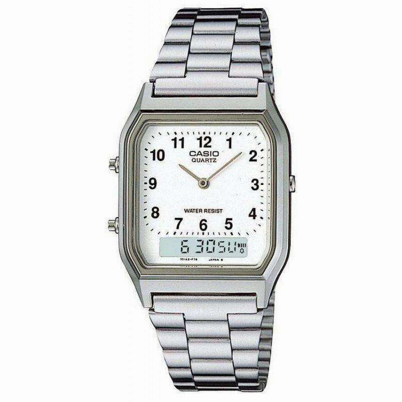 Casio Vintage AQ-230A-7B Silver Stainless Watch Unisex Affordable casual watches Sporty casual watches Affordable luxury casual watches