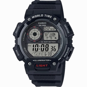 Casio World Time Black Resin Band Watch AE1400WH-1A 