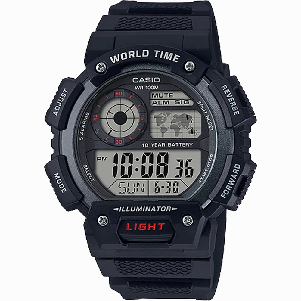 Casio World Time Black Resin Band Watch AE1400WH-1A 