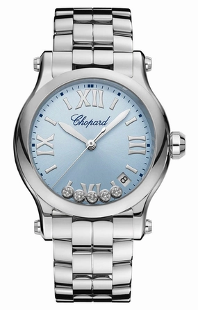 Chopard Happy Sport Stainless Steel Blue Dial Diamonds Date Quartz Womens Watch 278582-3008 Women??s luxury watches Affordable women watches