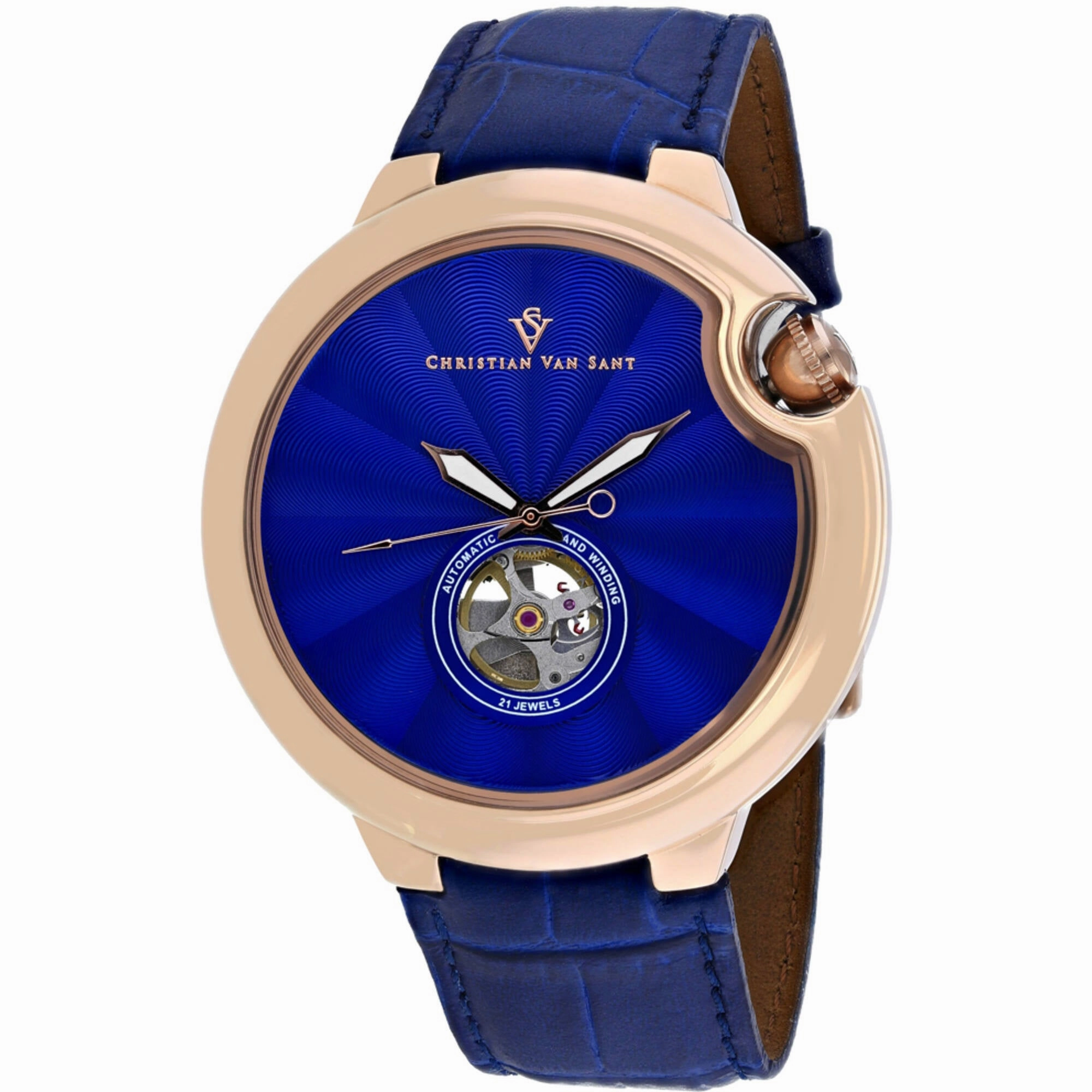Christian Van Sant Men's Watch - Cyclone Automatic Blue Dial Leather Strap | CV0143 