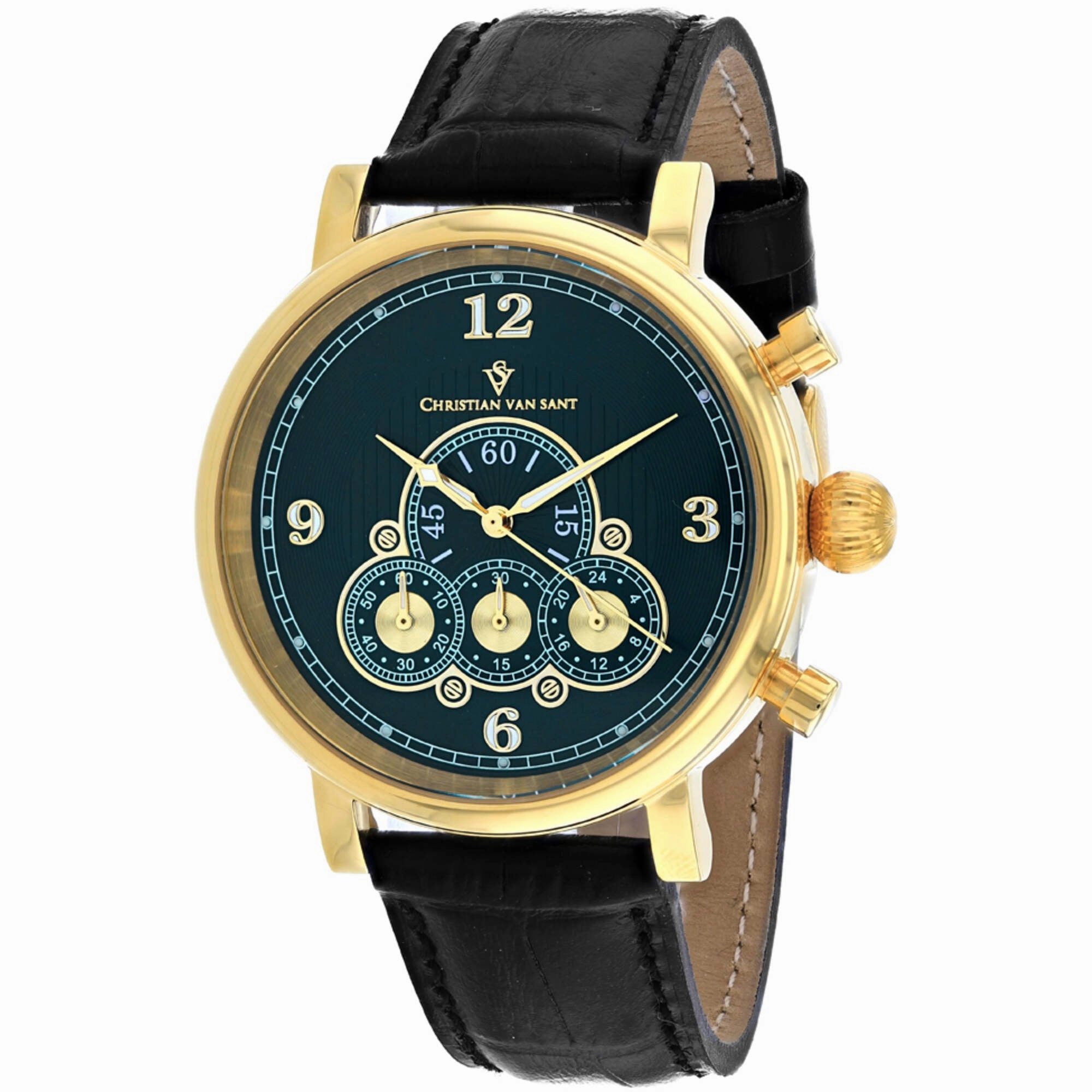 Christian Van Sant Men's Watch - Dominion Chrono Green Dial Black Strap | CV0714 