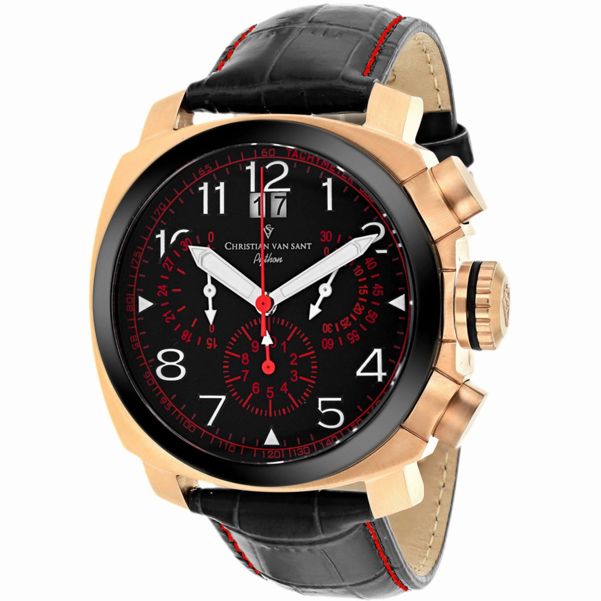Christian Van Sant Men's Watch - Grand Python Black Dial Leather Strap | CV3AU8 