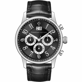 Christian Van Sant Men's Watch - Heritage Chrono Black Dial Leather Strap | CV3940 