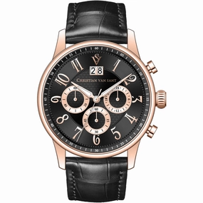 Christian Van Sant Men's Watch - Heritage Chrono Black Dial Leather Strap | CV3944 