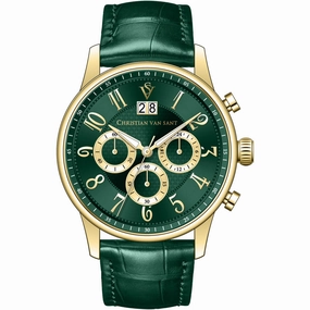 Christian Van Sant Men's Watch - Heritage Chrono Green Dial Leather Strap | CV3943 men's watches best men's watches under $500 affordable men's watches men watches classic
