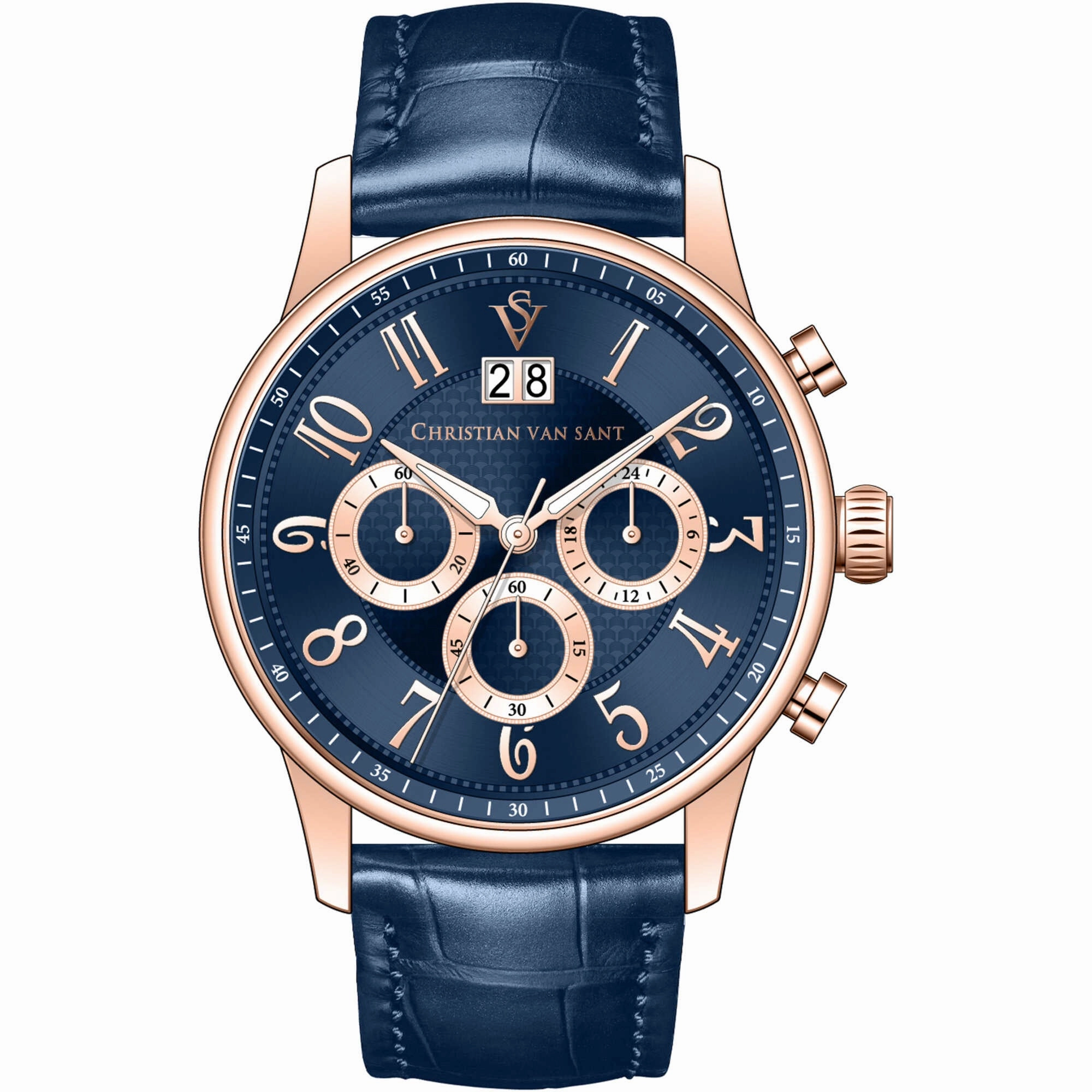 Christian Van Sant Men's Watch - Heritage Quartz Blue Dial Leather Strap | CV3945 