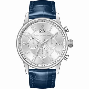 Christian Van Sant Men's Watch - Heritage Silver Dial Blue Leather Strap | CV3942 men's watches best men's watches under $500 affordable men's watches men watches classic