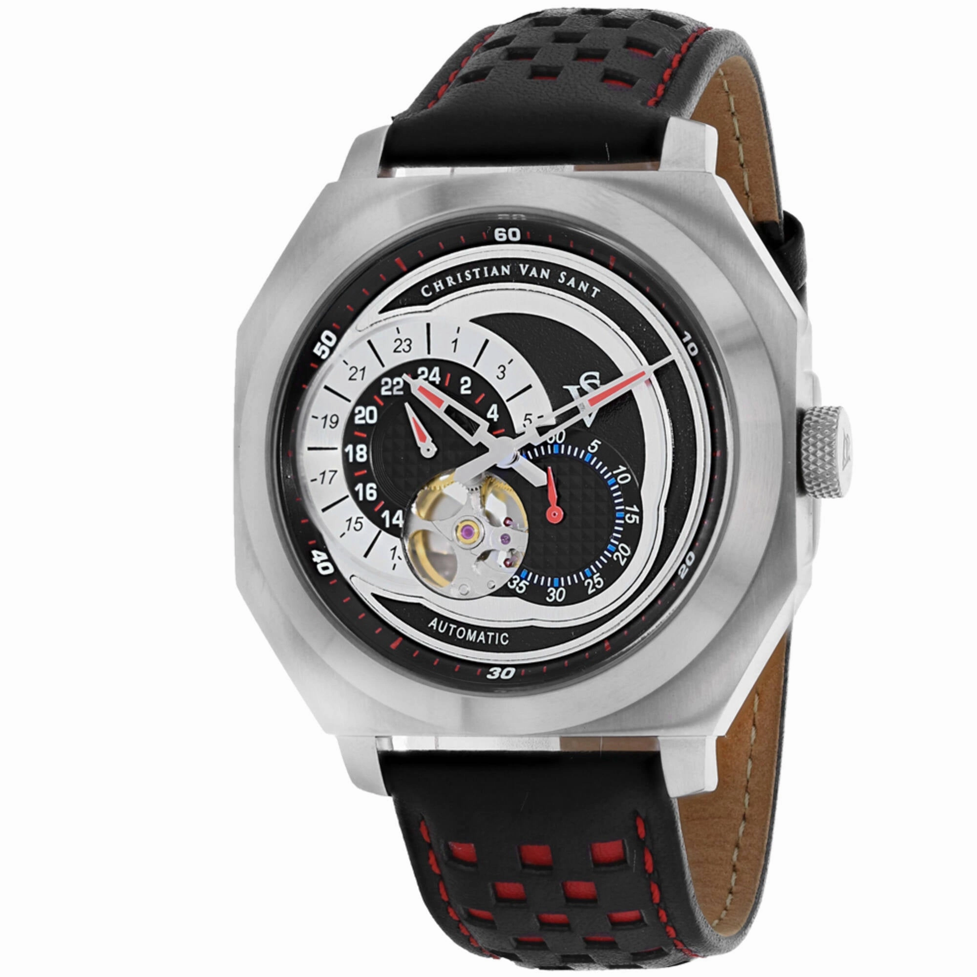 Christian Van Sant Men's Watch - Machina Chronograph Black Dial Red Strap | CV0560 men's watches best men's watches under $500 affordable men's watches men watches classic