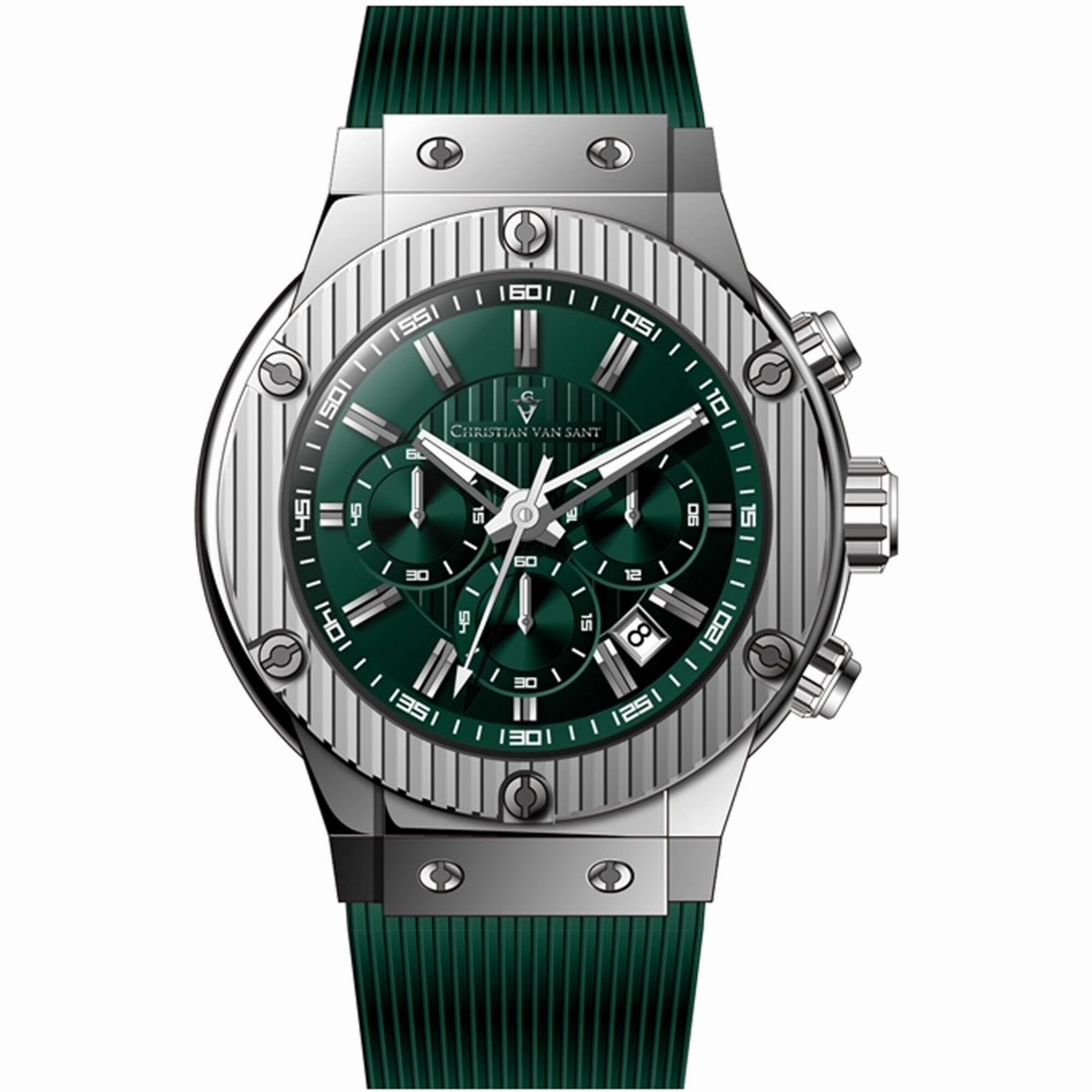 Christian Van Sant Men's Watch - Monarchy Quartz Green Dial Rubber Strap | CV8143 men's watches best men's watches under $500 affordable men's watches men watches classic