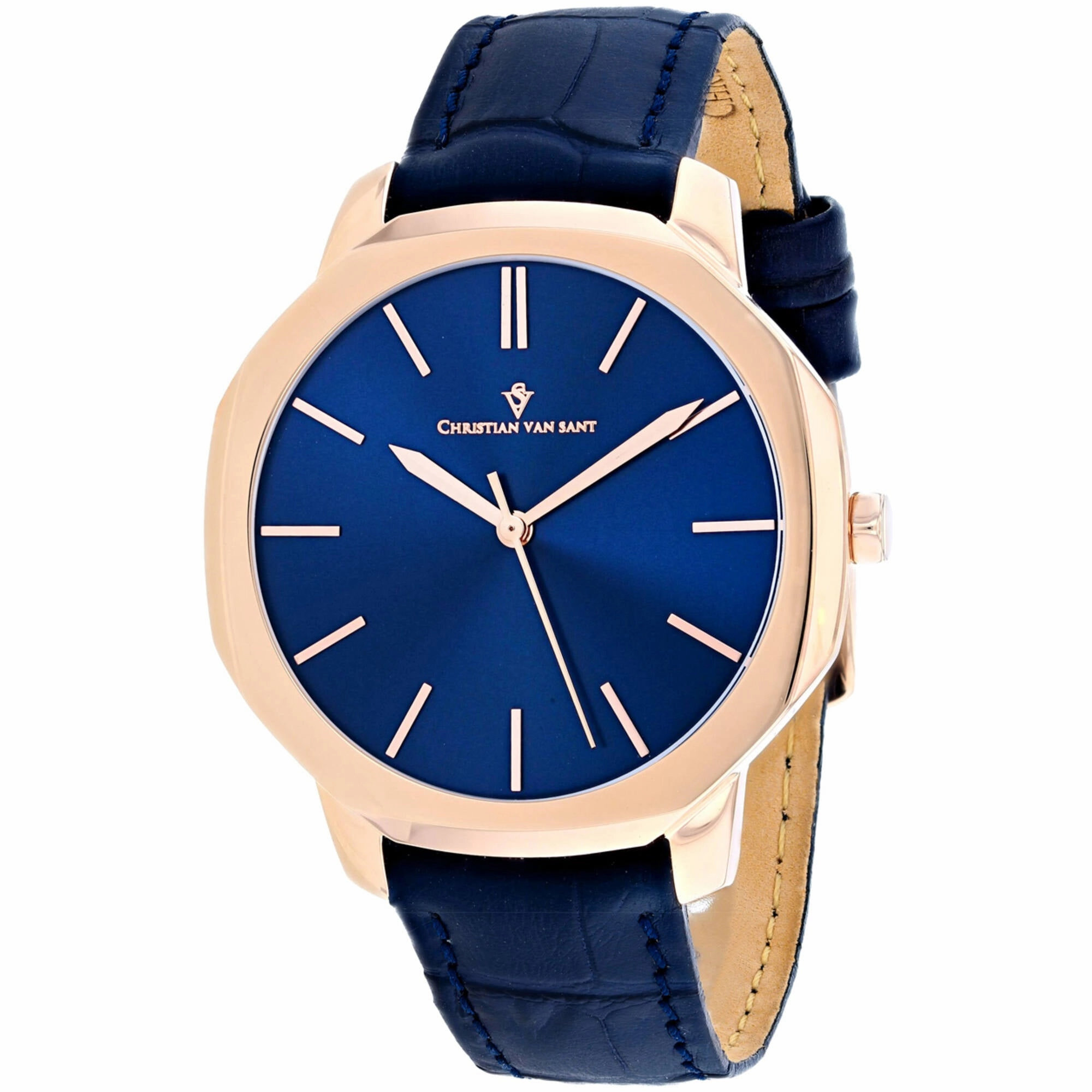 Christian Van Sant Men's Watch - Octavius Slim Quartz Blue Leather Strap | CV0535 