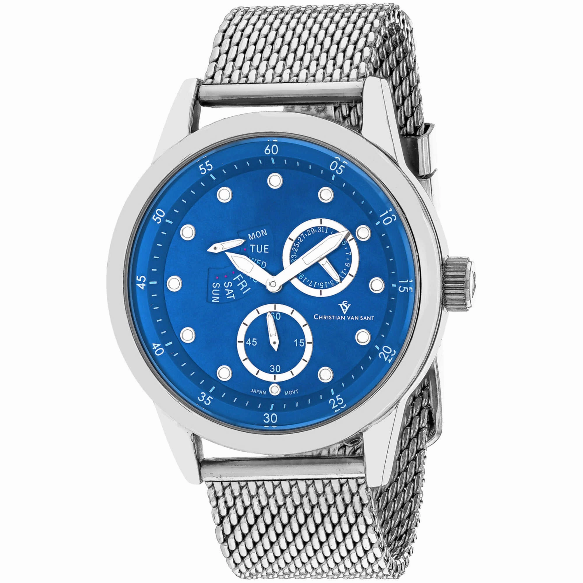 Christian Van Sant Men's Watch - Rio Quartz Blue Dial Silver Steel Bracelet | CV8717 