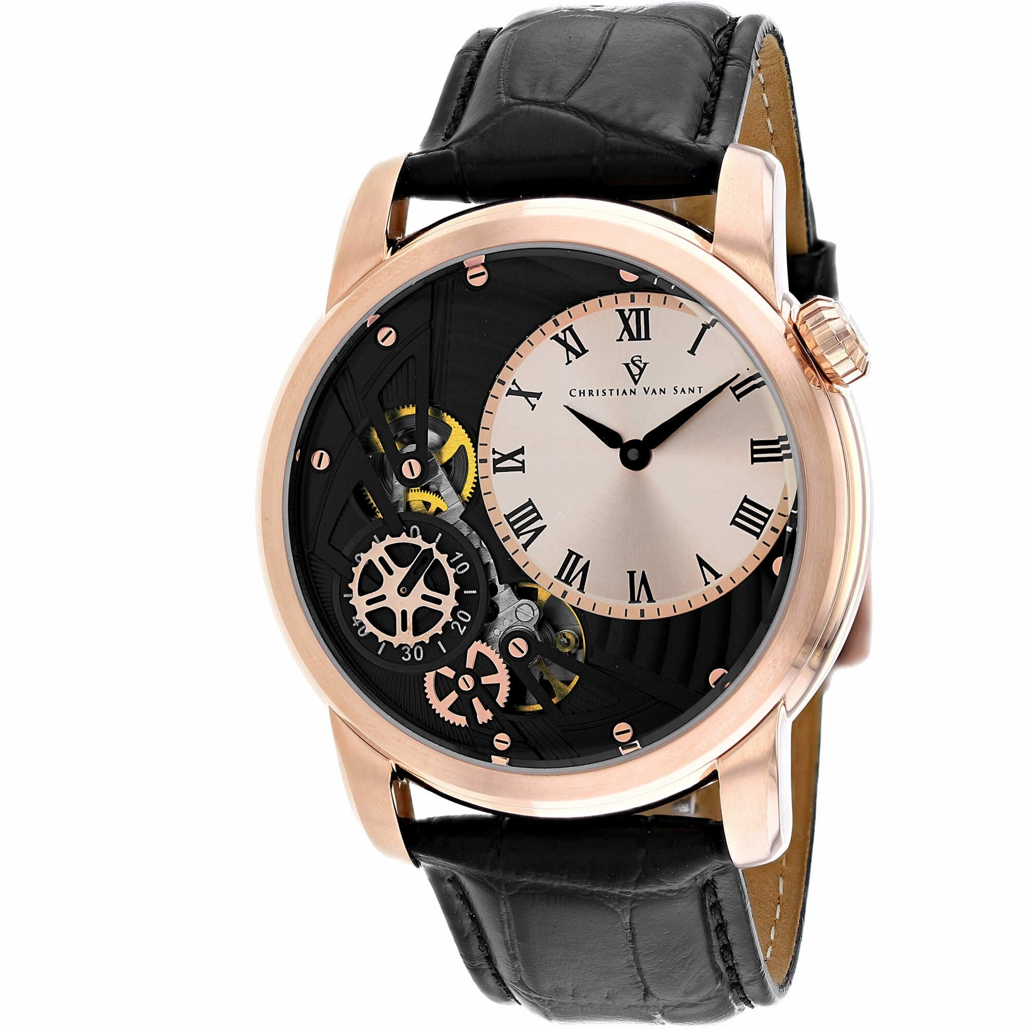 Christian Van Sant Men's Watch - Sprocket Auto-Quartz Black Leather Strap | CV1549 