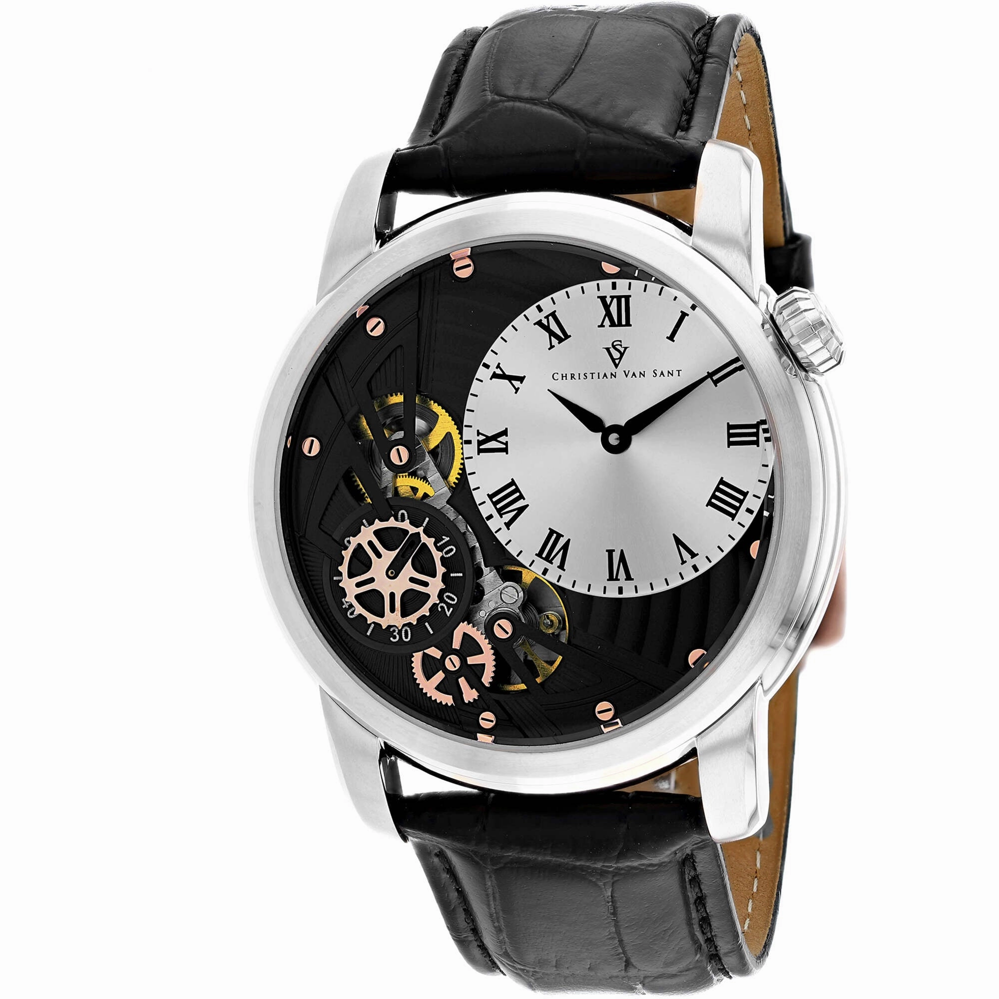 Christian Van Sant Men's Watch - Sprocket Auto-Quartz Black Leather Strap | CV1551 men's watches best men's watches under $500 affordable men's watches men watches classic