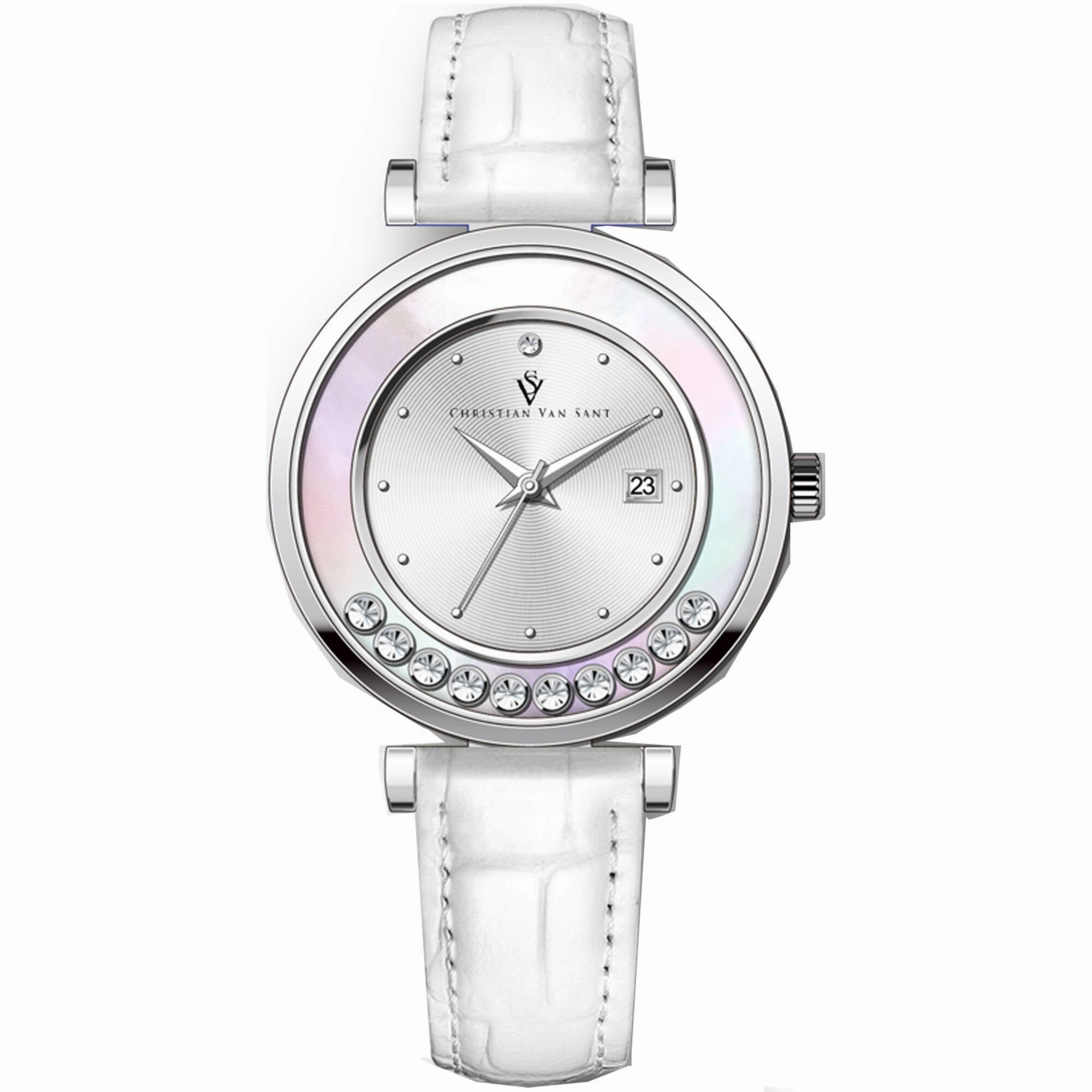 Christian Van Sant Women's Watch - Bria Quartz Silver Dial Leather Strap | CV3811 Luxury Quartz Watch Quartz Watch Sale