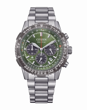 Citizen Eco-Drive Promaster Navihawk Green Dial Stainless Steel Watch CA4664-60W 