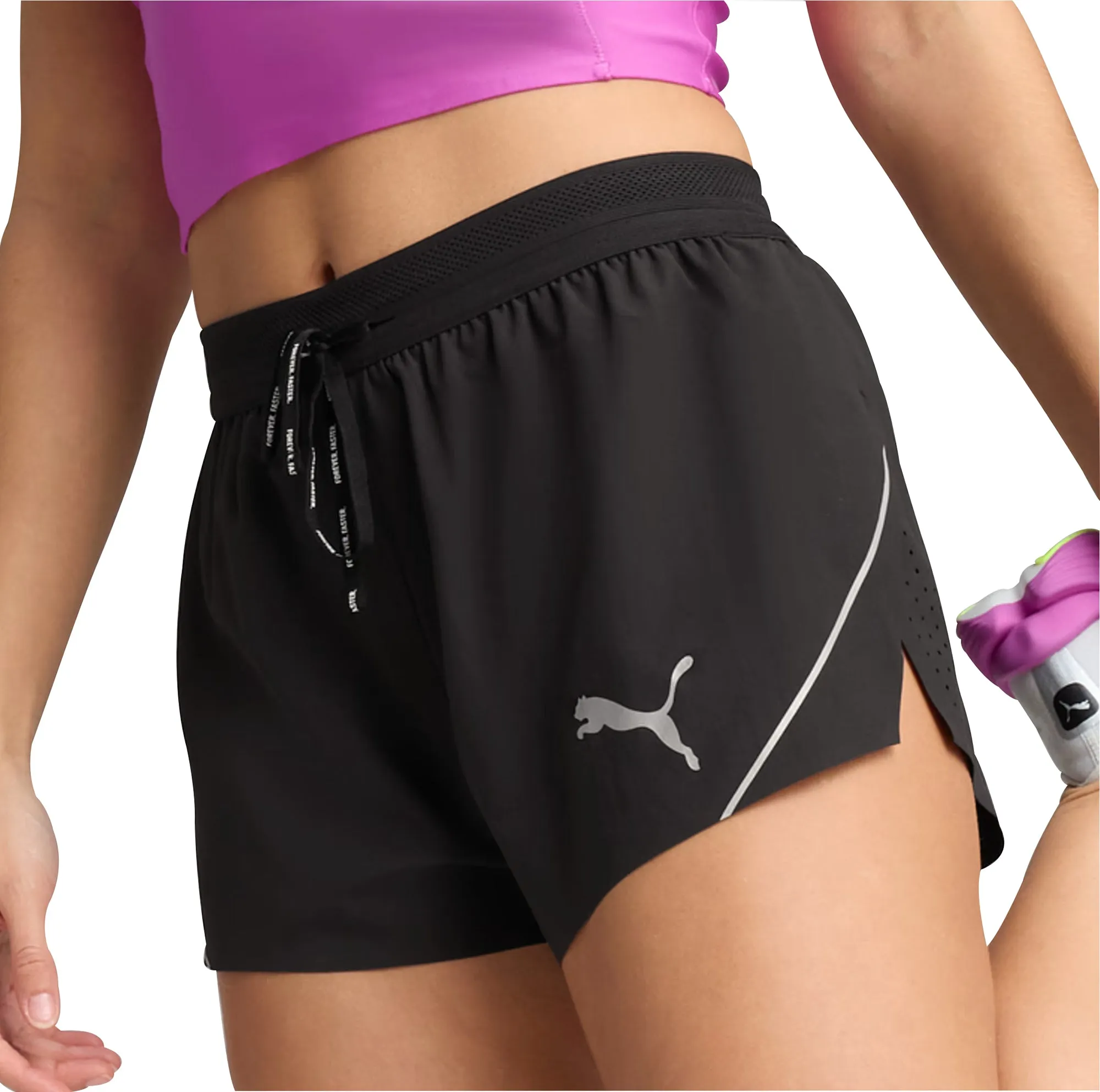 Clothing Puma  Women Puma Raceday UltraWeave 3 Inch Womens Split Running Shorts - Black