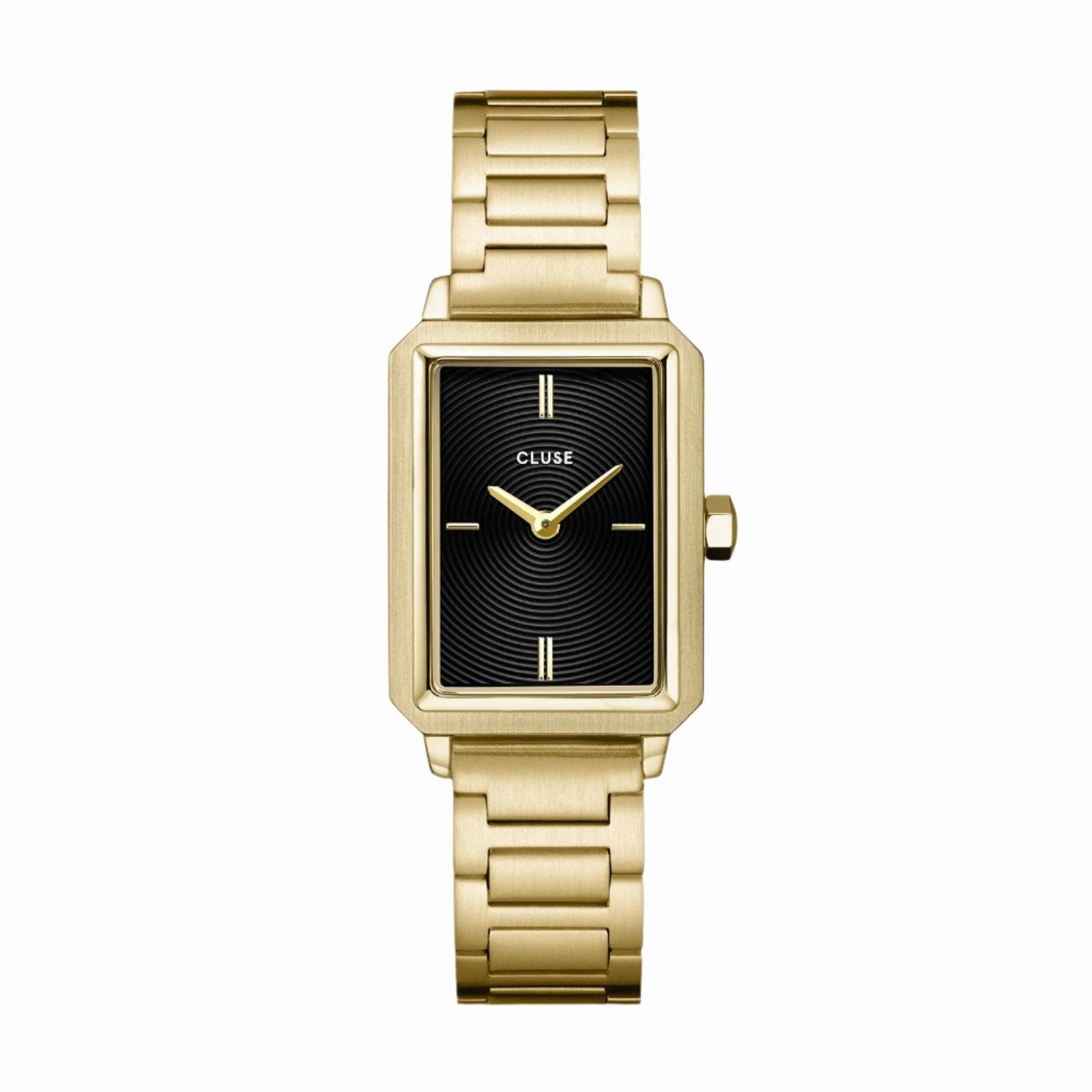 CLUSE Fluette Circular Textured Black Gold Link Watch CW11512 