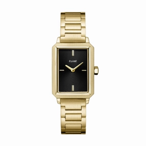 CLUSE Fluette Circular Textured Black Gold Link Watch CW11512 
