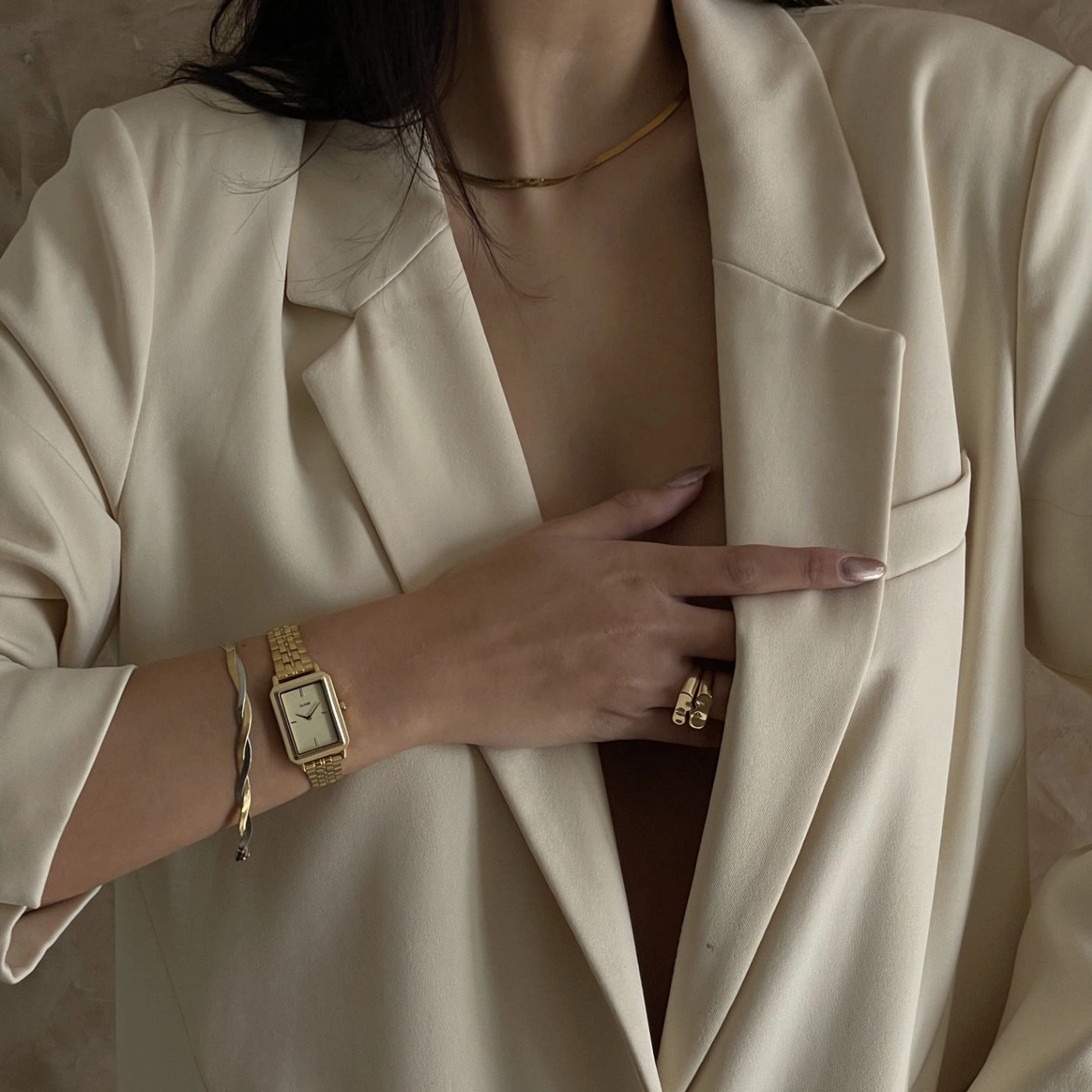 CLUSE Fluette Gold Sand Textured Gold Link Watch CW11511